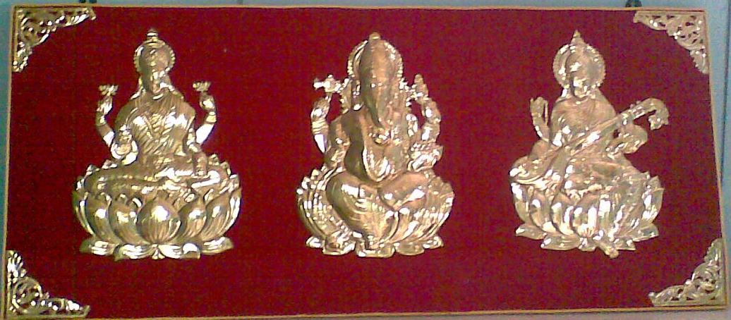 Brass Handcrafted Lord Lakshmi, Ganesh, and Saraswati Wall Hanging – Divine Home & Temple Décor