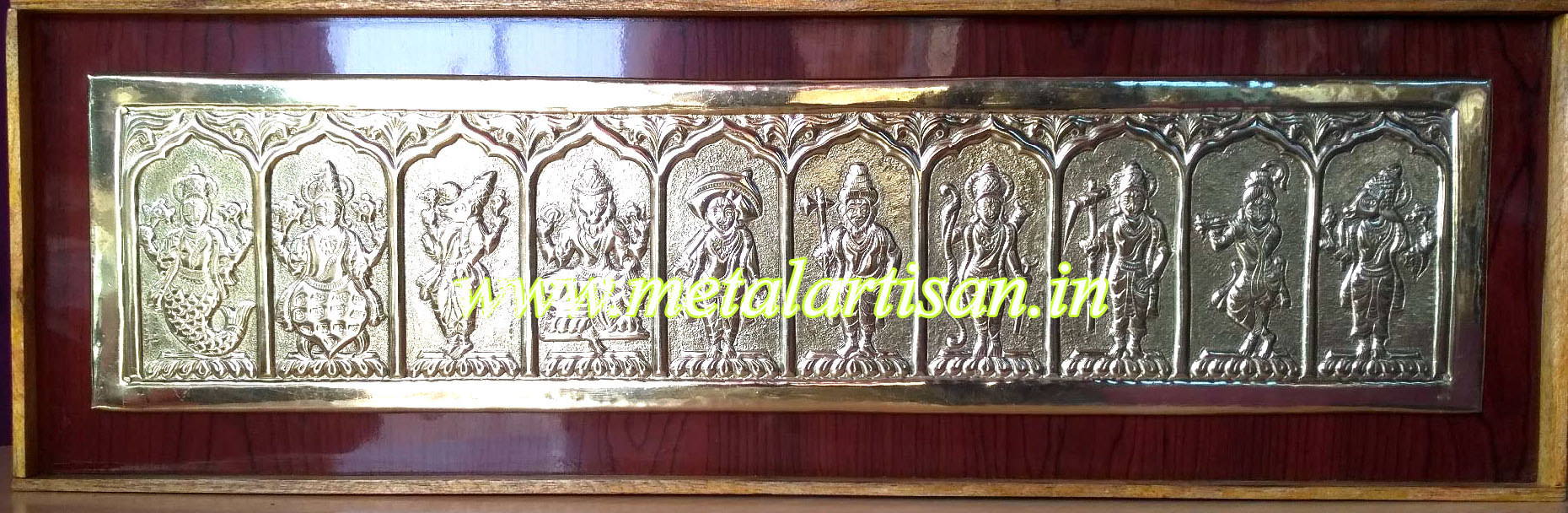 Brass Handcrafted Dashavataram Panel Wall Hanging – Divine Depiction of Lord Vishnu’s Ten Avatars