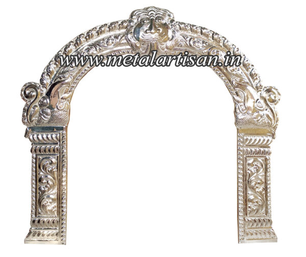 Silver Handcrafted Makara Thoranam (Prabhavali) – Divine Arch for Idols & Temples