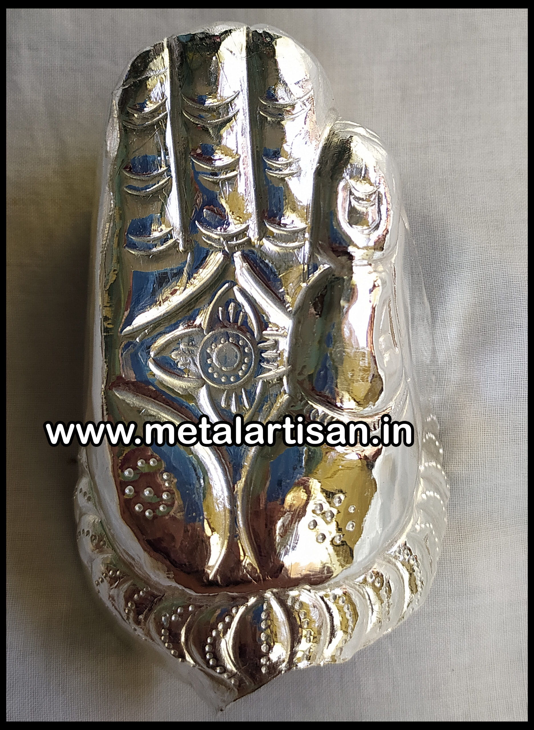 Silver Handcrafted Hand Kavacham – Sacred Armor of Divine Protection & Blessings