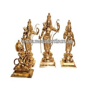 Brass Handcrafted Ram Darbar Set – Divine Idol Set of Lord Ram, Sita, Lakshman & Hanuman